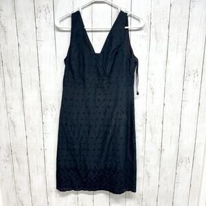 Amanda Smith Dress Women Sz 6P Floral Embroidered Sleeveless Black Cotton Mini